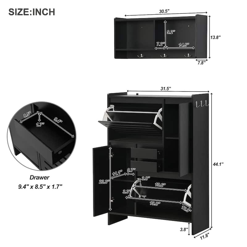 Shoe Storage Cabinet with Wall Cabinet, Breathable Flip Drawer Shoe Rack, Space-Saving Shoe Organizer Cabinet for Entryway