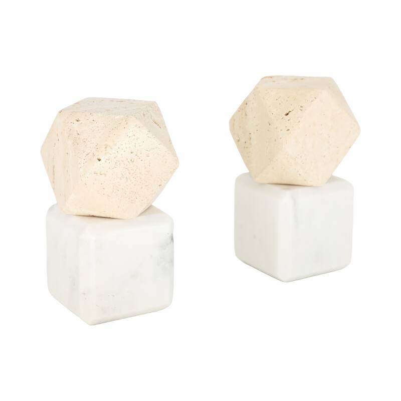 Decorative Marble Bookends with Hexagon Orb - Set of 2, 6"
