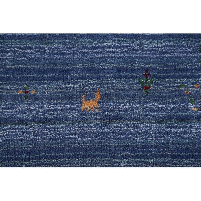 Blue Gabbeh Indian Area Rug Handmade Wool Carpet - 8'0"x 9'8"