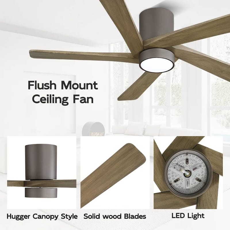 MLiAN 54" Solid Blades Indoor Flush Mount Ceiling Fan with Light Kit and Remote