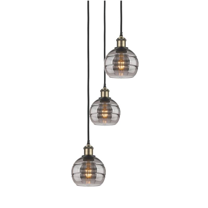 Innovations Lighting 113B-3P-24-12 Rochester Pendant Rochester 3 Light - Black Antique Brass / Smoked