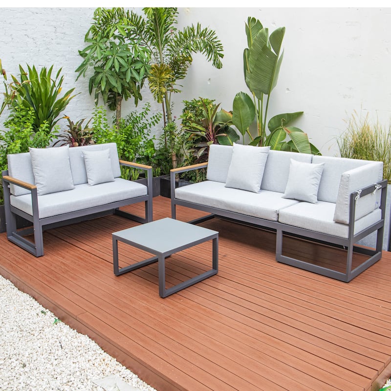 Chelsea 3-Piece Adjustable Headrest All-Weather Sectional Set in Aluminum Frame with Removable Cushion Covers for Indoor/Outdoor