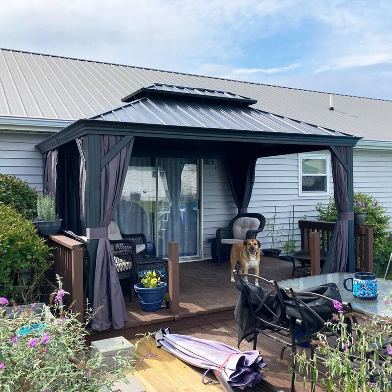 PURPLE LEAF Outdoor Galvanized Steel Hardtop Gazebo, Aluminum Frame Gazebo With Curtains