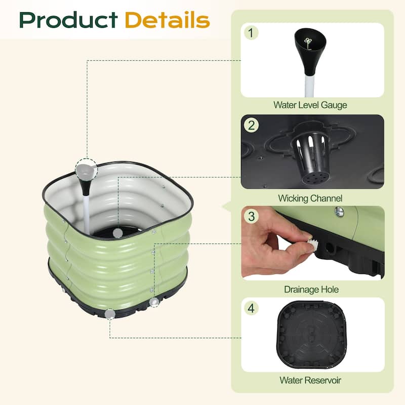 Aoodor Galvanized Self-Watering Planter Box