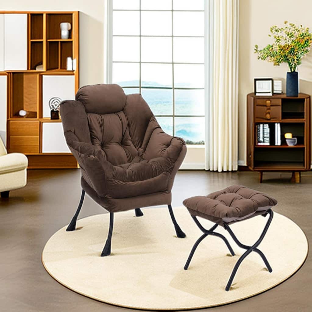 Tufted Accent Chair with Ottoman Cushion Chair Wingback Chair, Upholstered Chairs Lounge Chair with Armrests Side Pocket