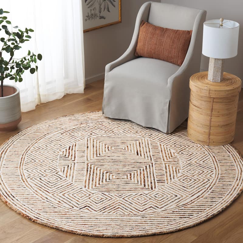 SAFAVIEH Handmade Metro Margreet French Country Wool Rug - 6' Round - Ivory/Rust
