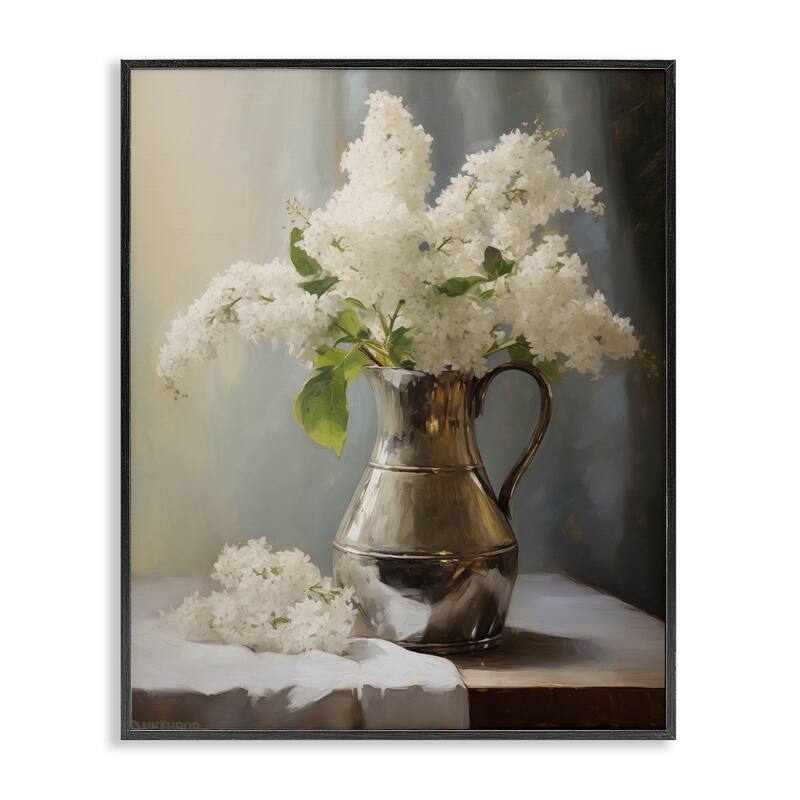 Stupell White Lilacs Still Life Framed Giclee Art Design By Arlington Prints - 16 x 20 - Black