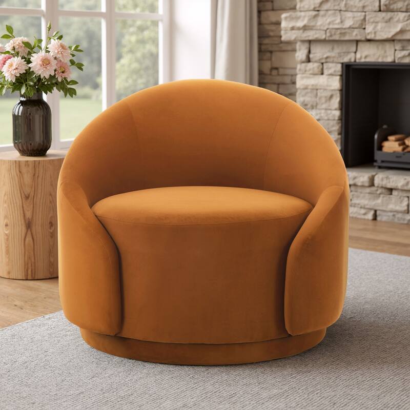 35" W Modern Upholstered Velvet/ Boucle Barrel Swivel Chair