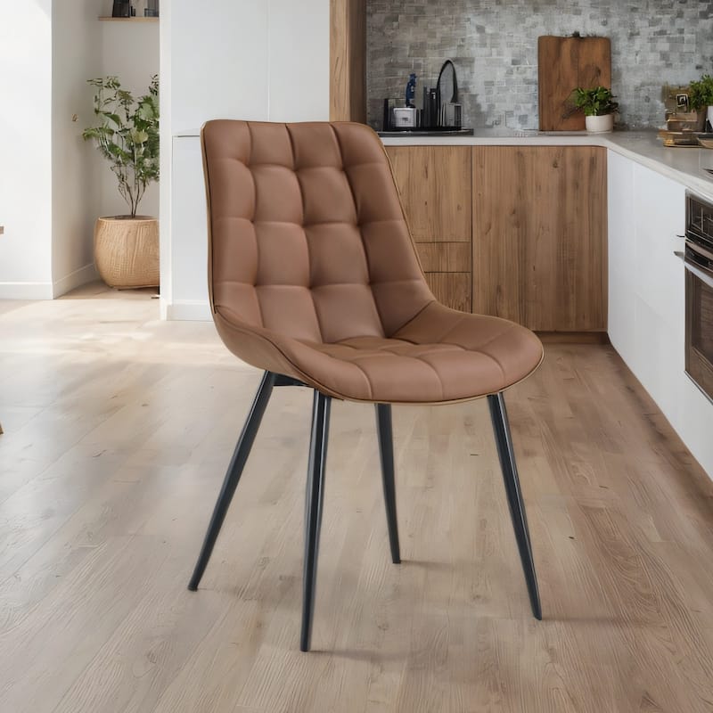 Modern Fabric Dining Chair w/ Grid Pattern and Metal Frame (Set of 2)