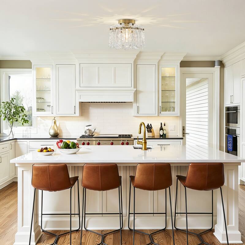 Starsky 1-Light Glass Drum Flush Mount with Textured Glass - Gold