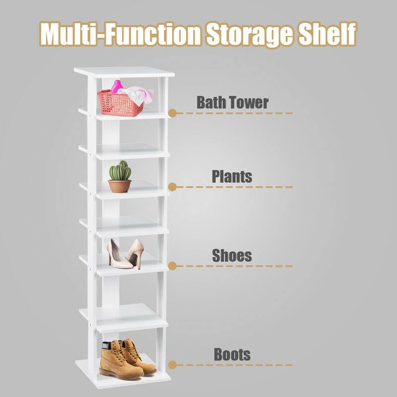 7-Tier Wooden Shoe Rack with Detachable Shelf and Water-Resistant Surface for Home Use - 11" x 10.5" x 43.5" (L x W x H)