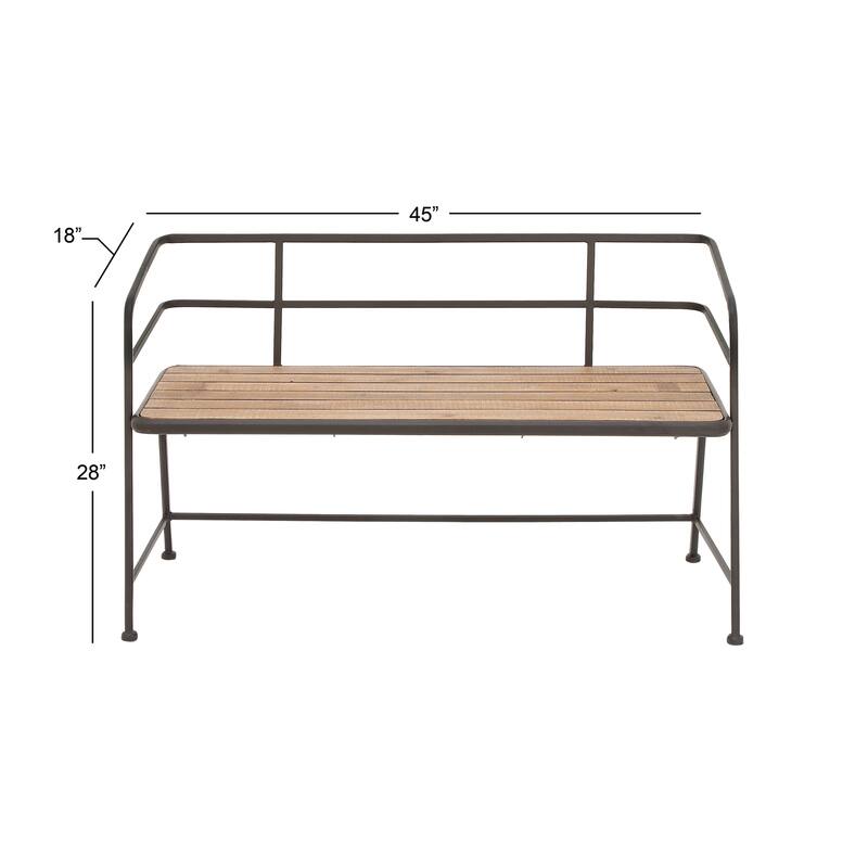 Metal Bench with Wood Seat - Black - Roche River Decor - 18"Wx45"Lx28"H