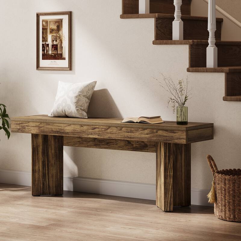 Wood Entryway Bench, Long Indoor End of Bed Bench, Bedroom Hallway Foyer Accent Seat Bench