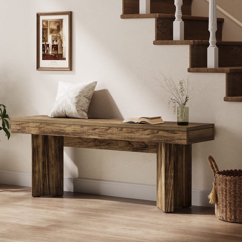 Wooden Farmhouse Indoor End of Bed Entryway Bench for Bedroom