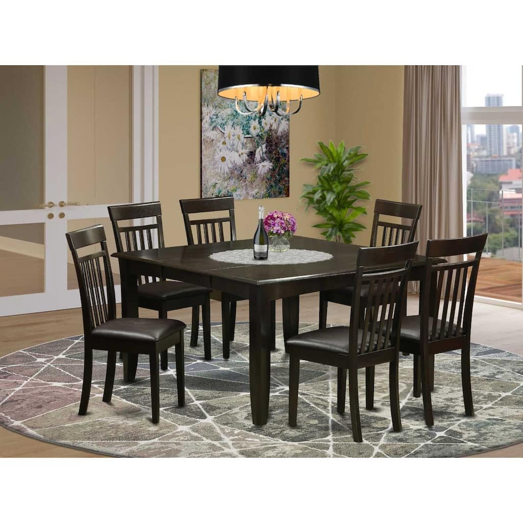 HomeStock 7-Piece Square Cappuccino Finish Solid Wood Top Dining Table with 6-Chairs