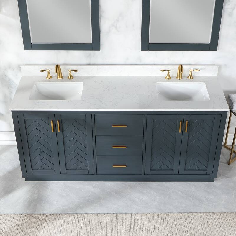 Altair Gazsi Bathroom Vanity with Composite Stone Countertop with Mirror