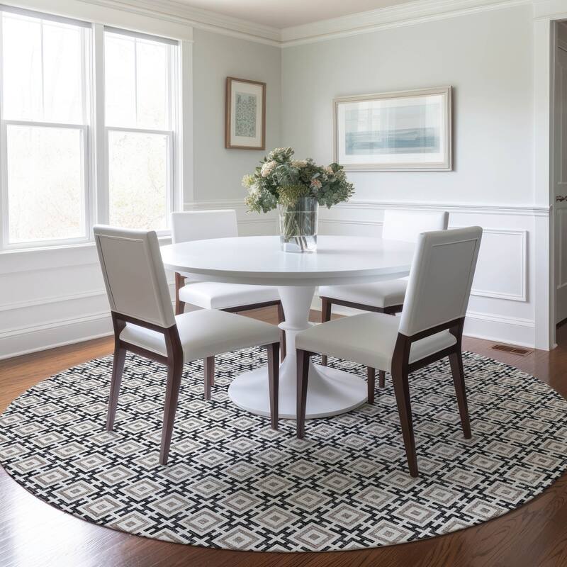 Premium Washable Super Soft Modern Mosaic Mayfield Rug - Black - 8' x 8' - Round