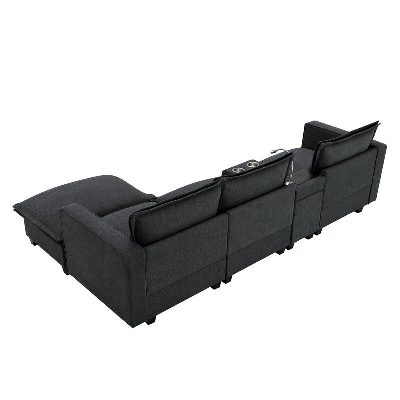 Cloud Sectional Sofa wConsole, USB, Reading Light, Cup Holder, Ottoman