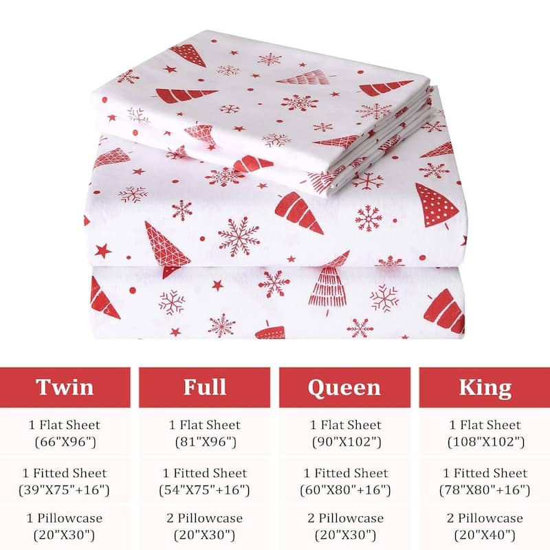 Christmas Red Snowflake Tree Bed Sheets Set with 16 Inches Deep Pocket