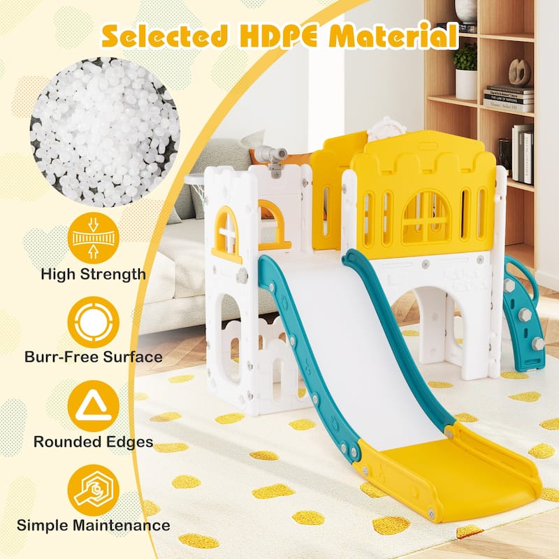 9 in 1 Toddler Slide and Climber Playset with Basketball Hoop Tunnel and Storage Indoor Outdoor Playground for Kids