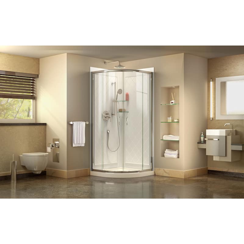 DreamLine Prime 33 in. x 33 in. x 76 3/4 in. H Shower Enclosure, Shower Base and Acrylic Backwall Kit - Chrome Finish Clear Glass