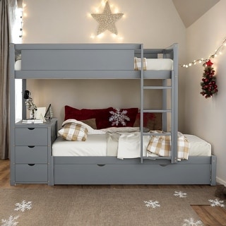Full-Over-Full Bunk Bed with Twin size Trundle, Storage and Desk