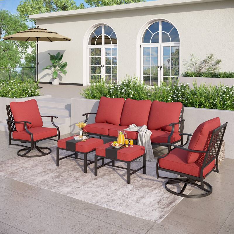 MAISON ARTS 4/5-Piece Patio Conversation Sets, Sofa Set with 2 xSingle Sofa Chairs, 1 x 3-seater Sofa and Coffee Table/Ottomans - Set 5 - Red