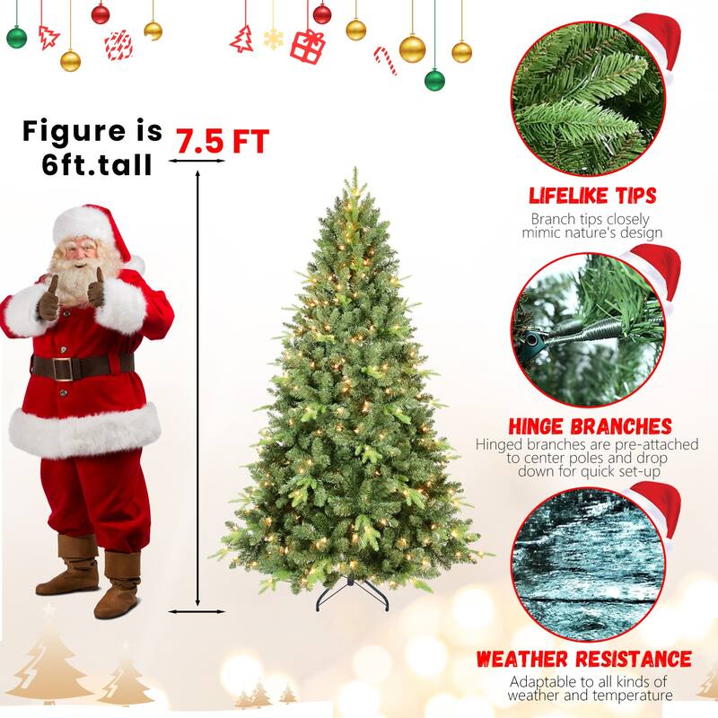 6FT Pre-Lit Christmas Tree with 350 UL Warm White Lights - Classic Green Tree with 1339 PE+PVC Tips, Hinged Branches,Metal Stand