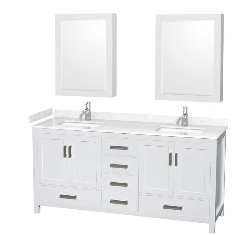 Wyndham Collection Sheffield 72" Double Bathroom Vanity, Carrara - White / Carrara Cultured Marble Top / Brushed