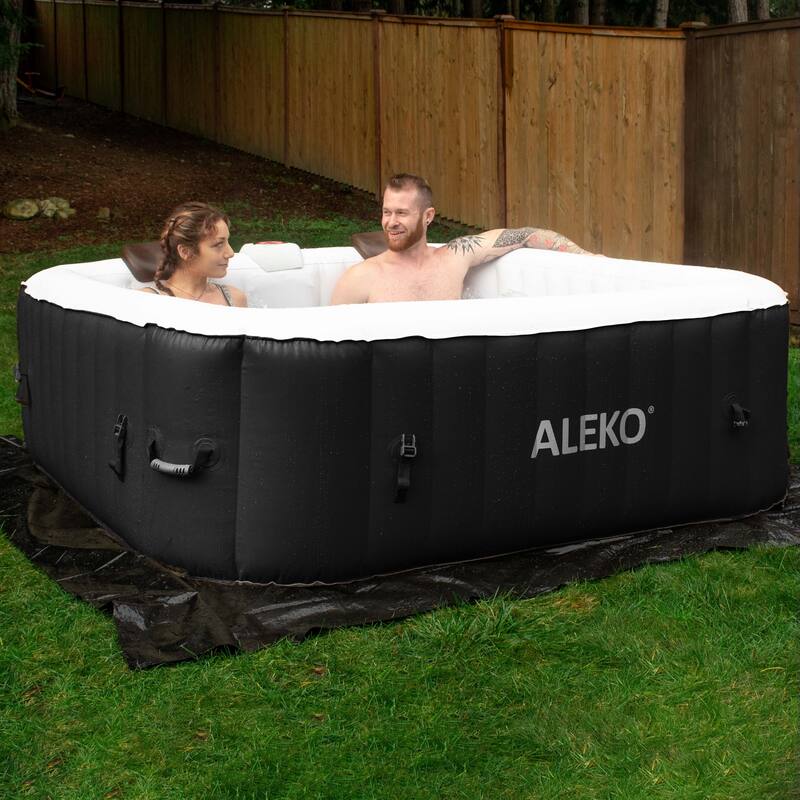 ALEKO Square Inflatable Jetted 6 Person Hot Tub Spa With Cover - Black