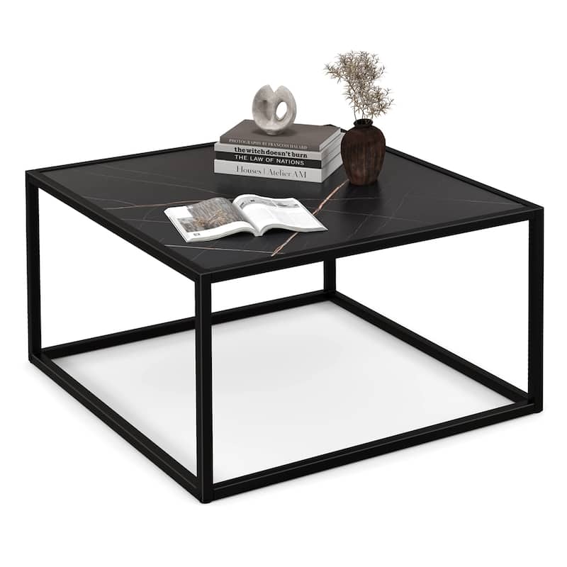 Costway Coffee Table Modern Rectangular Coffee Table Metal Frame For - 27.5'' x 27.5'' x 16'' - Black