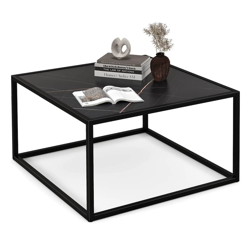 Costway Coffee Table Modern Rectangular Coffee Table Metal Frame For - 27.5'' x 27.5'' x 16''