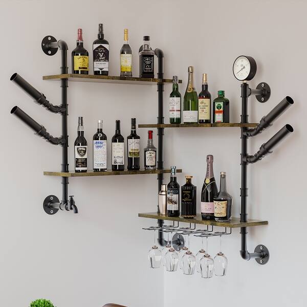 Wine Wall Rack Large 59in Wine Rack With LED Lights Wall Mounted