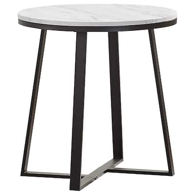 Hugo Round Faux Marble End Table White
