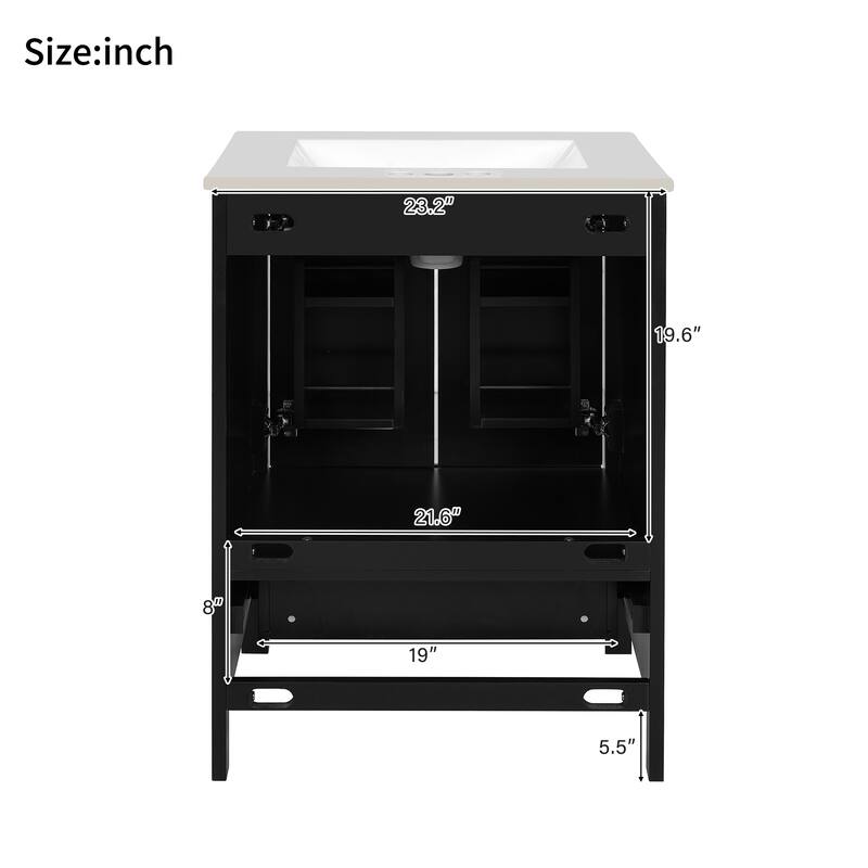 48'' Bathroom Vanity with Ceramic Sink, 4 Soft-Close Doors, 2 Drawers, Adjustable Shelf, Solid Wood Frame & Storage Cabinet