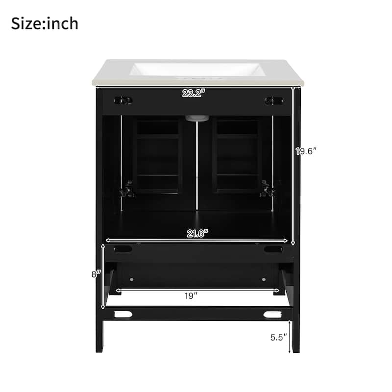 GDFStudio - Aurora Wood & Ceramic Bathroom Vanity Set with Sink and Divided Drawers