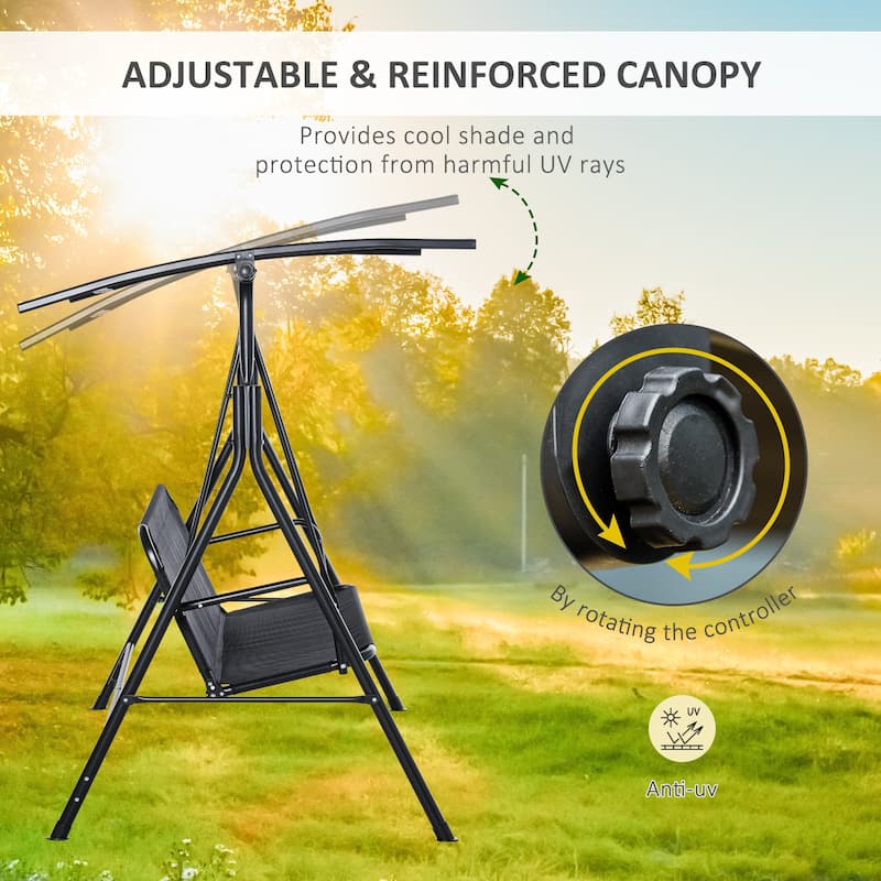 Steel 2-Seat Patio Swing with Canopy and Adjustable Shade and Breathable Mesh (440lb Capacity)