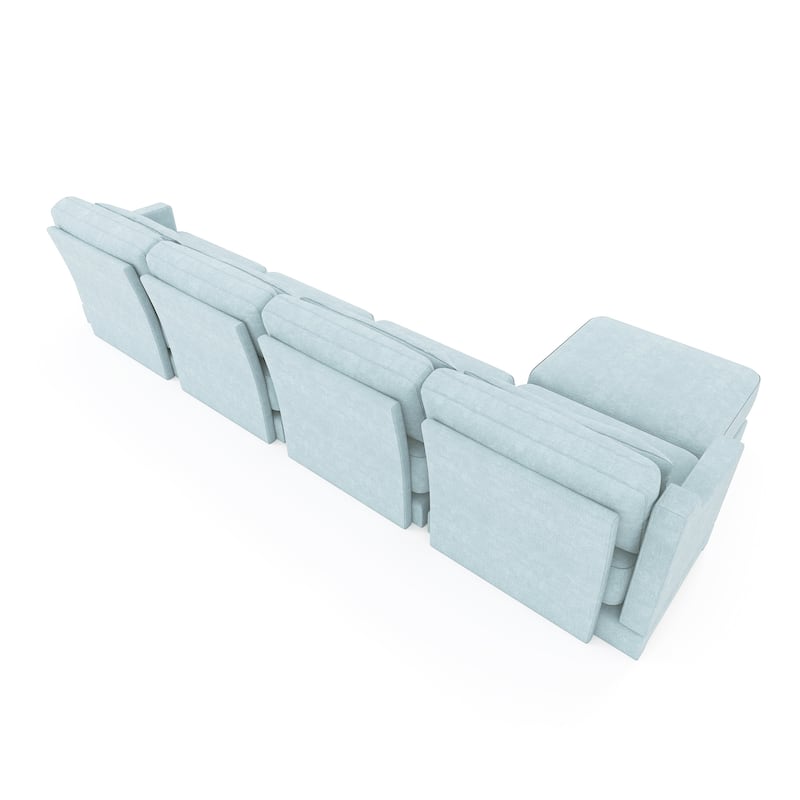 141.7" Chenille Modular 4-Seater Sofa with Movable Ottoman, High-Resilient Sponge, and Ergonomic Wooden Base