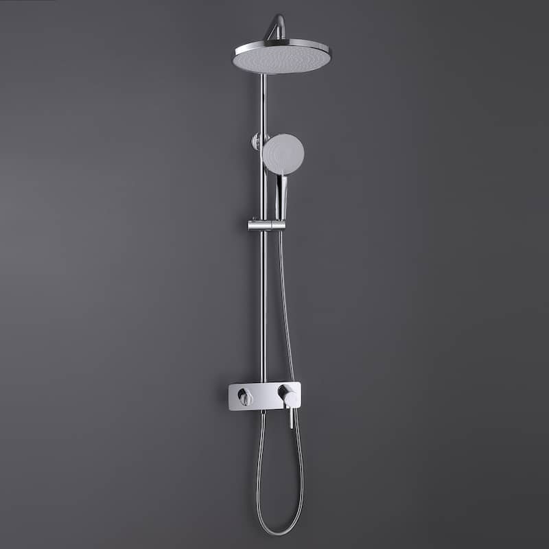 Exposed Pipe Tub and Shower Faucet with Hand Shower Brass Brass Wall Mount Complete Shower System with Tub Spout