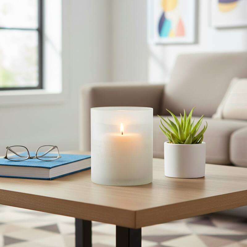 Glass Frosted Finish Pillar Candle Holder - Clear