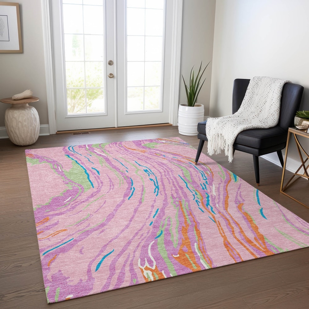 Machine Washable Indoor/ Outdoor Modern Wave Chantille Rug