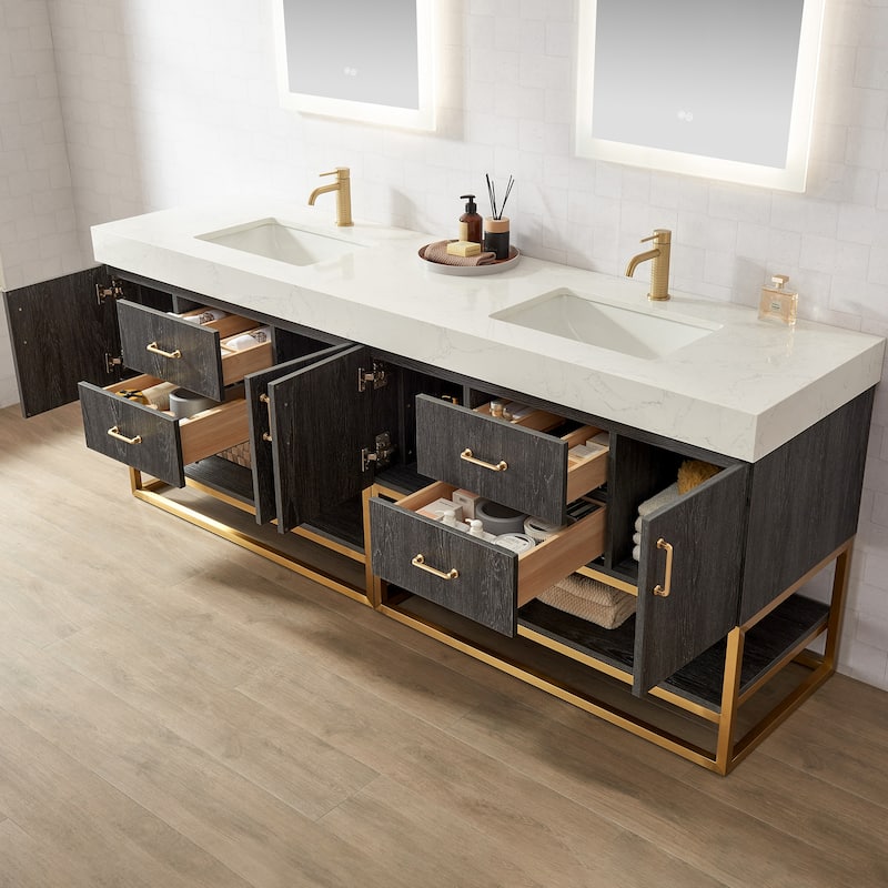 Alistair Bath Vanity with Grain White Stone Top and Mirror