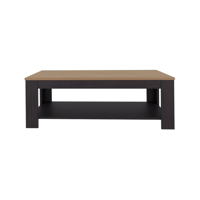 Modern Coffee Table with Shelf Two Tone Finish Compact Living Room Design