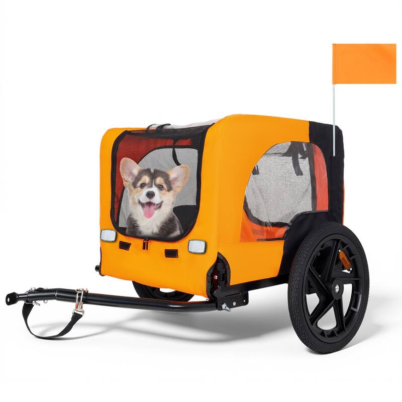 Outdoor Heavy Duty Collapsible Pet Bike Trailer with 16-Inch All-Terrain Wheels & Universal Hitch, Foldable Carrier Cart - Orange