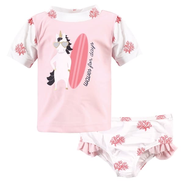 slide 1 of 1, Hudson Baby Infant Girl Swim Rashguard Set, Surf Unicorn 12-18 Months - Surf Unicorn
