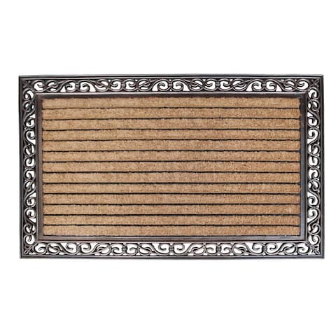 Rubber And Coir Molded Hand Finished Large Double Door Mat, Striped Coir (30" X 48")