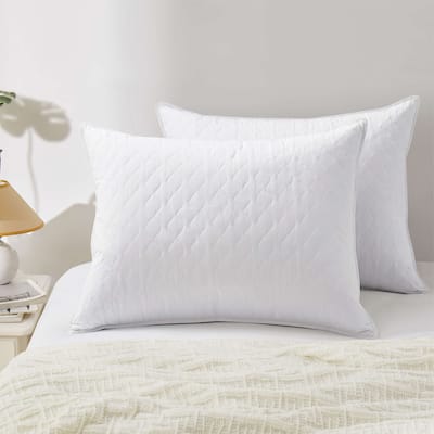 Medium-Firm Premium Down Fiber Bed Pillows Set of 2 with 100% Cotton Cover - White