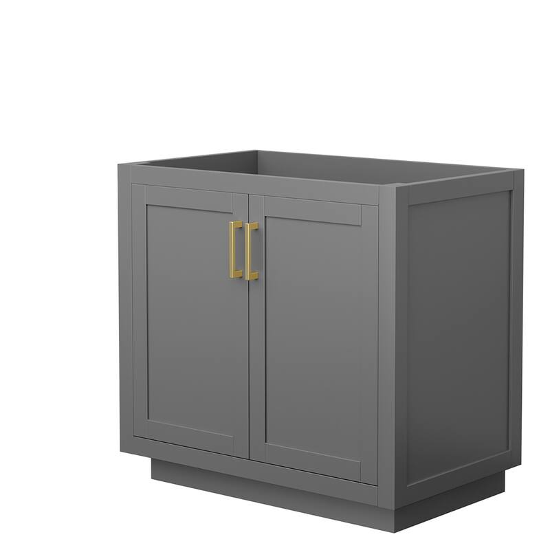 Wyndham Collection Miranda 36" Single Free Standing Vanity Cabinet - Dark Gray / Brushed Gold Hardware