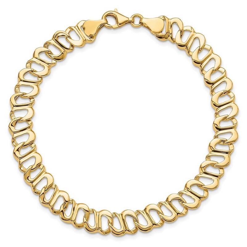 Curata 14kt Yellow Gold Solid Open back Fancy Lobster Closure Polished and Textured Link Bracelet 8.75 Inch