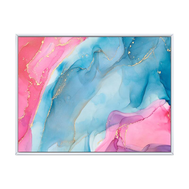 Designart "Blue And Pink Luxury Abstract Fluid Art I" Modern Framed